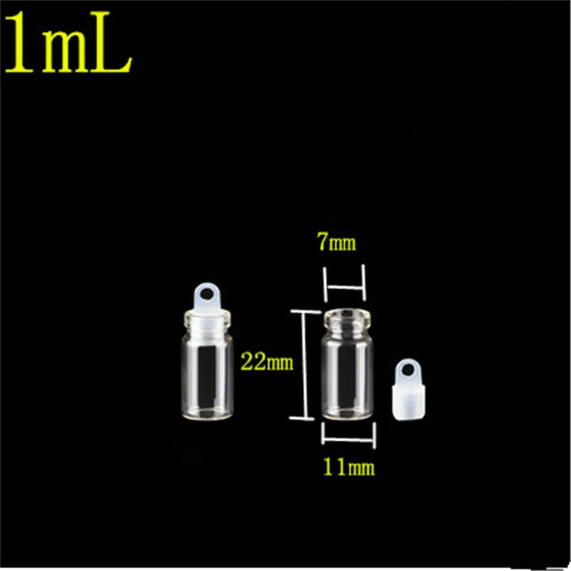 1ml Mini Glass Bottles Pendants With Cork or Plastic Stopper Small Bottle Decoration Crafts Vials Jars 100pcs