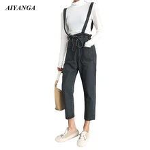 Женские джинсы на лямках осенние джинсовые штаны с высокой талией повседневные брюки со шнуровкой до щиколотки модные элегантные джинсы