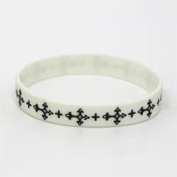 Elegant Black & White Silicone Cross Wristband - Simple Religious Charm Bracelet Gift - 20cm (White)