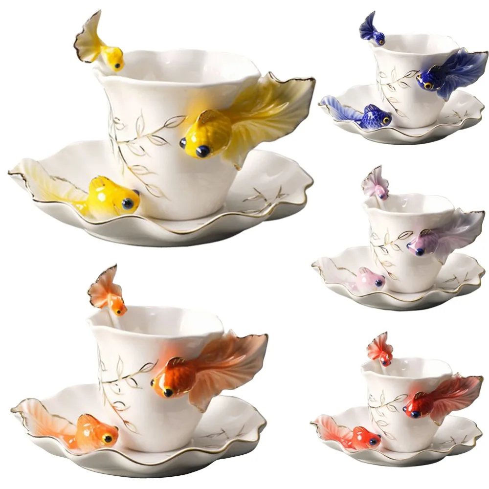 Креативные чайные чашки деликатные Кофейные Наборы Золотая рыбка кофейные чашки костюм керамические франки цветной рисунок или узор хороший модный подарок