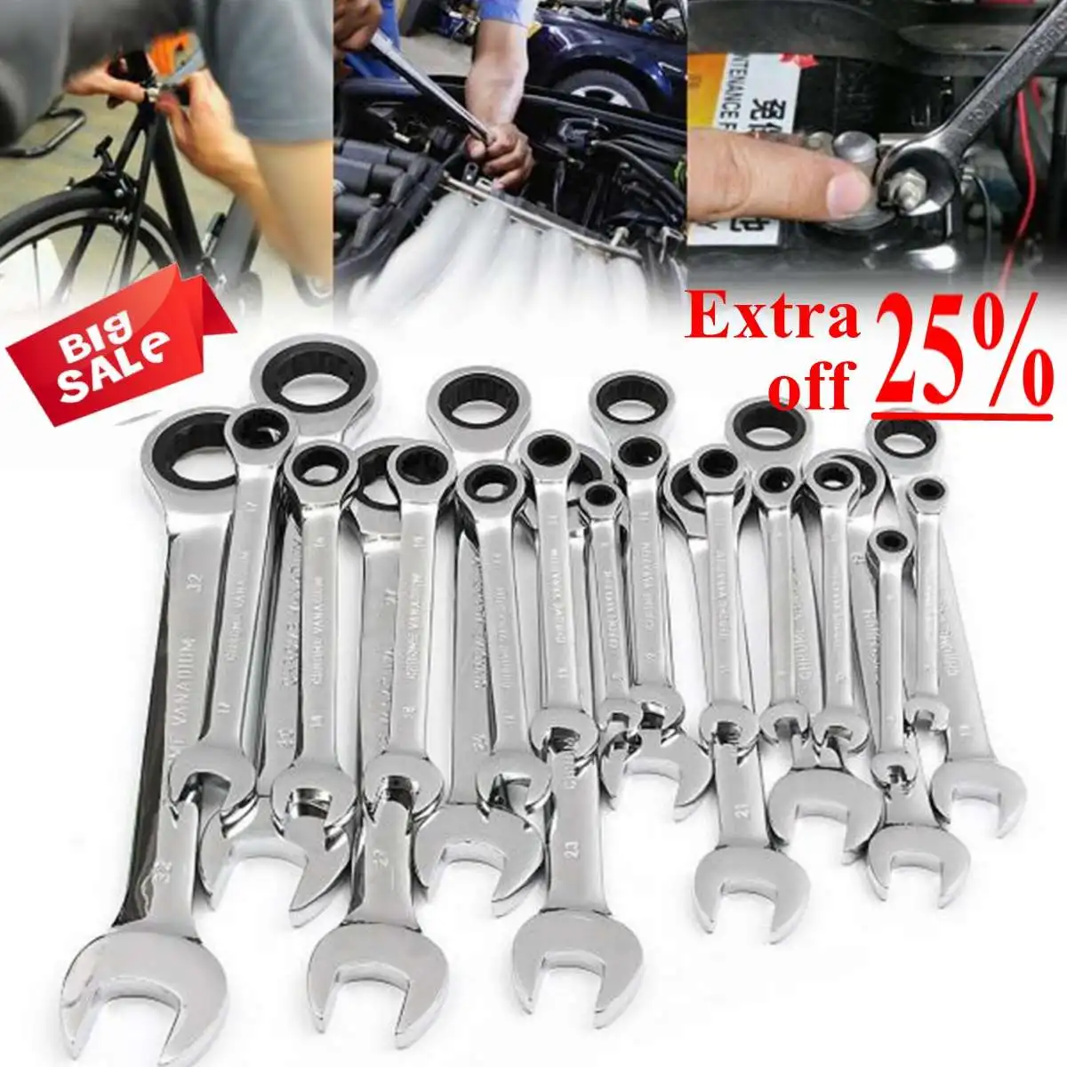 

22PCS 6 - 32mm Steel Fixed Head Ratcheting Ratchet Spanner Wrench Set Gear Wrench Open End & Ring Car Repair Tool Socket Wrench