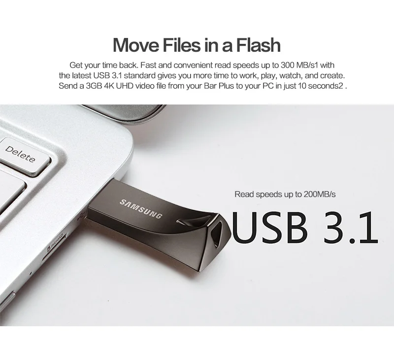 SAMSUNG USB флеш-накопитель U диск 32 Гб 64 Гб 128 ГБ 256 ГБ USB 3,1 Металлический Мини-накопитель темно-серая планка Флешка устройство для хранения