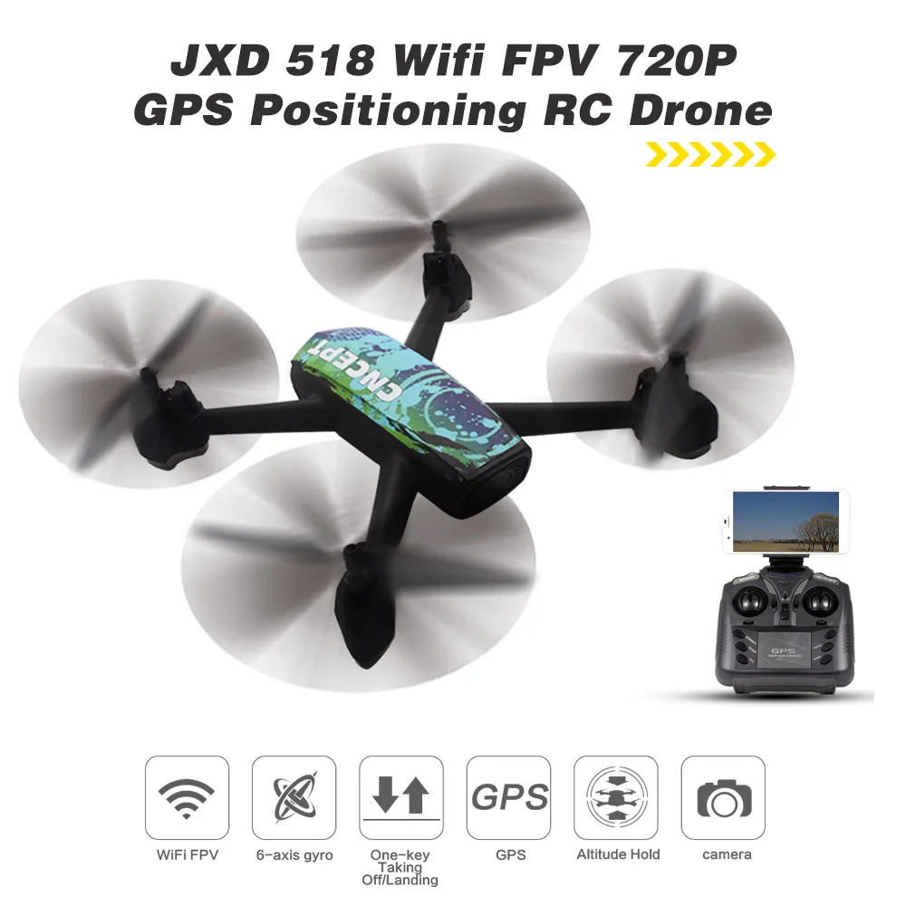 JXD 518 2,4G 720 P Радиоуправляемый Дрон с камерой Wifi FPV gps позиционирование высота удержания RC Квадрокоптер светодиодное освещение вертолет управления