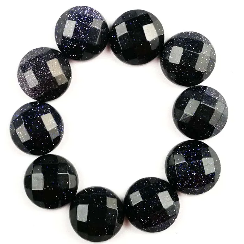 

10pcs Faceted Blue Sand Stone round CAB CABOCHON 14x5mm