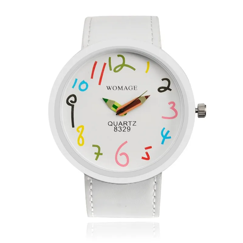 Модные повседневные милые женские часы-карандаш с разноцветным цифровым циферблатом, кожаный ремешок, кварцевые часы для девушек, часы relogio masculino