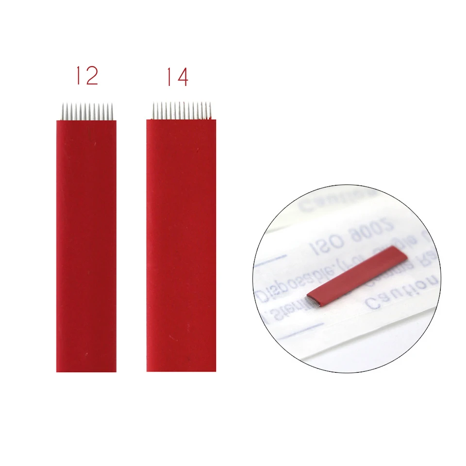 

Microblading Needles 12/14 Flat Shading Blades 0.20mm Red Microblading Tattoo Needles Permanent Makeup Needles Tattoo Supplies