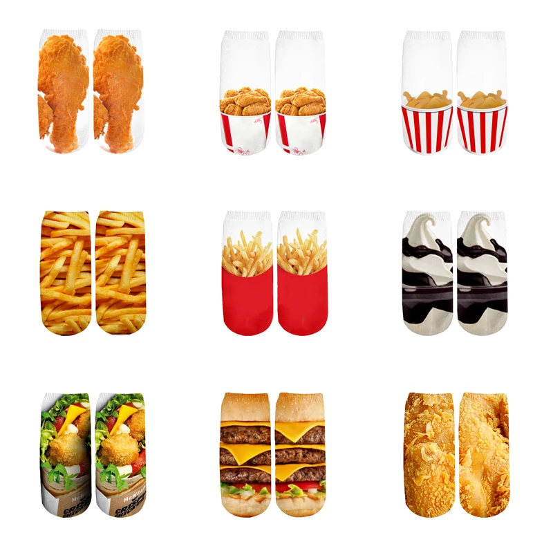 PLstar Cosmos, носки с принтом еды для мужчин и женщин, модные короткие носки с 3D принтом картофеля фри, гамбургера, мороженого, повседневные носки с 3d рисунком