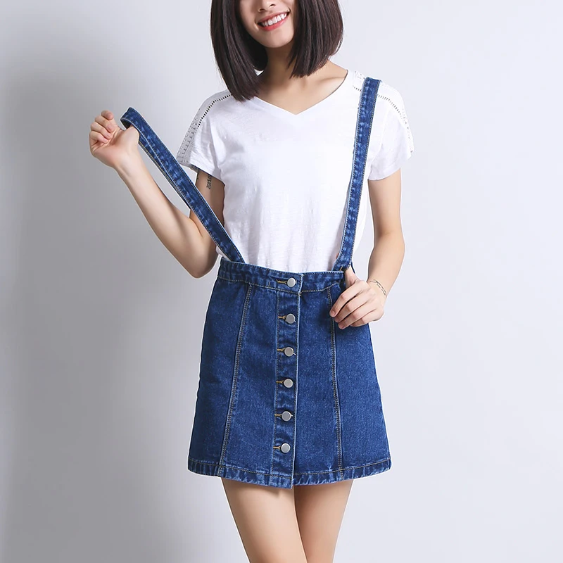 Yichaoyiliang Street Style Overalls Denim Skirt For Women High Waist