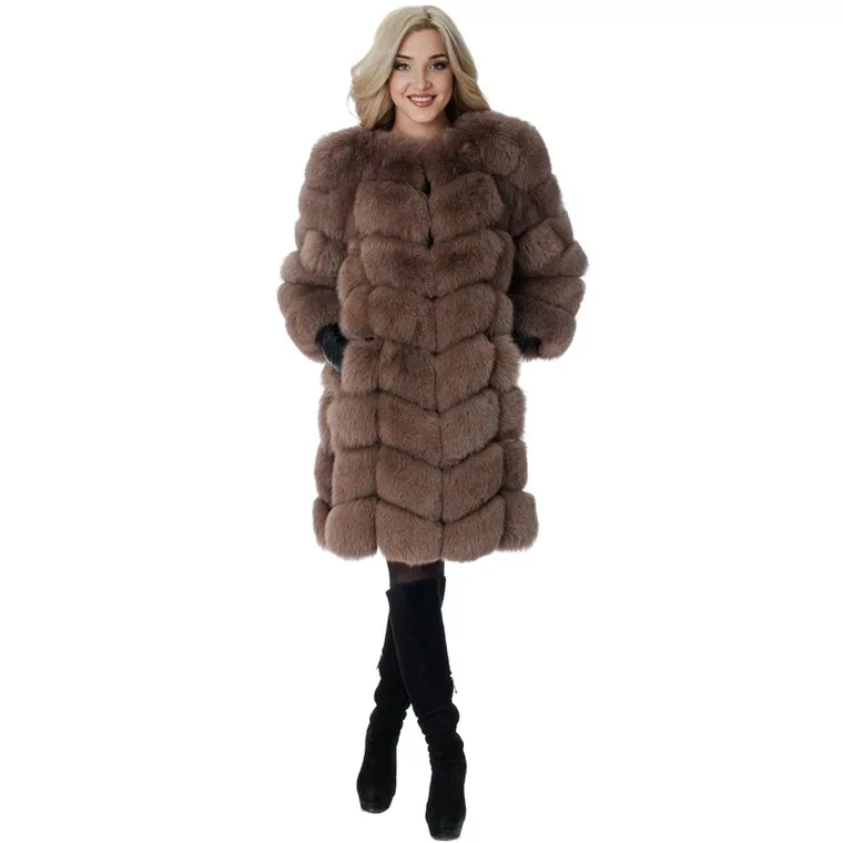 90 см Брендовое высококачественное пальто из натурального меха, настоящий песец, жилет для девушек, съемный женский толстый дизайн, зимнее пальто-трансформер