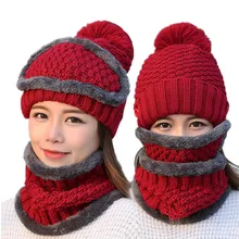 Hot 3pcs/set Big pom poms ball Balaclava wool Knitted Cap hats scarf hat set Winter women Beanie Hat thick Skullies female cap Hot 3pcs/set Big pom poms ball Balaclava wool Knitted Cap hats scarf hat set Winter women Beanie Hat thick Skullies female cap