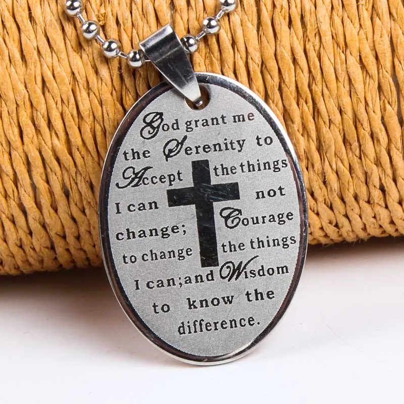 

2018 New Men's Women's English Jesus Christ Cross Lord's Prayer and The Serenity unisex Stainless Steel Top Pendant Necklace