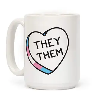 

They Them Candy Heart White 11 Ounce Ceramic Coffee Mug