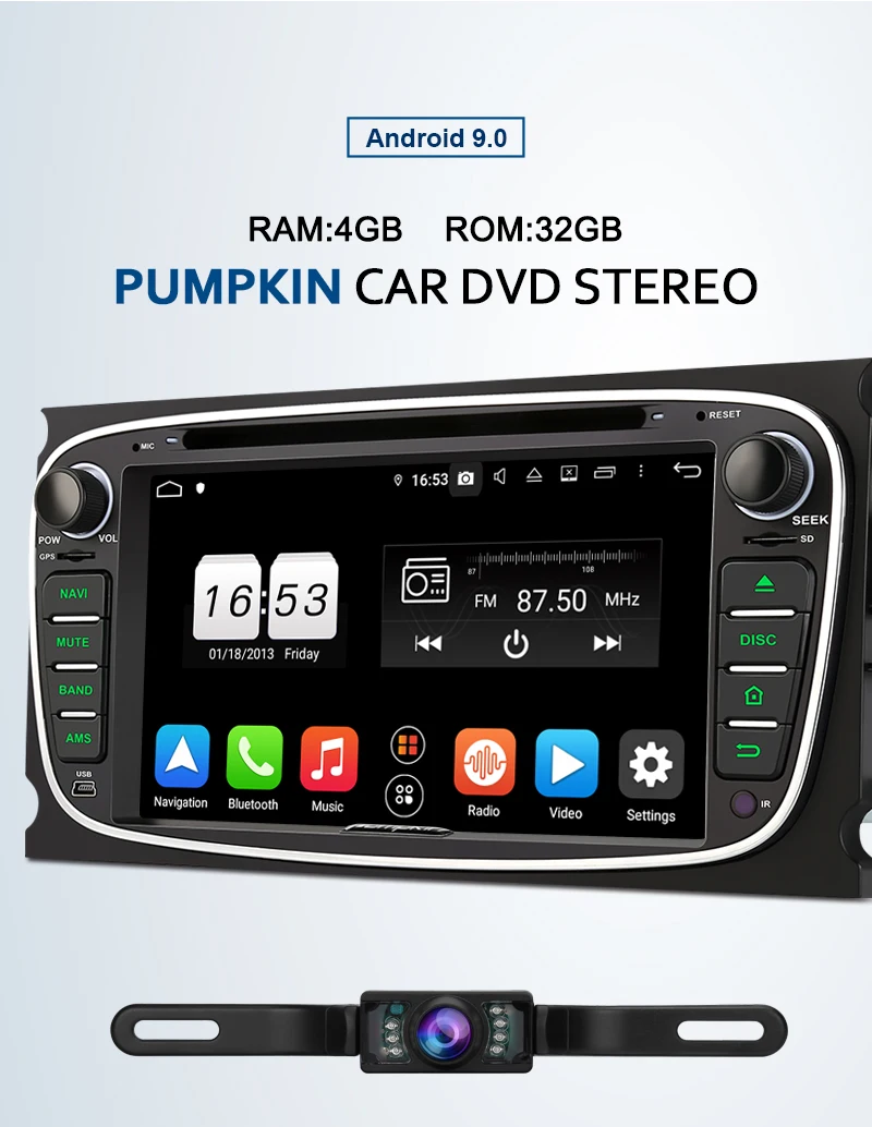 Excellent Pumpkin 2 Din 7"Android 9.0 Car DVD Player GPS Navigation Octa-core Car Stereo For Ford Mondeo/Focus Wifi OBD2 Fastboot Headunit 1