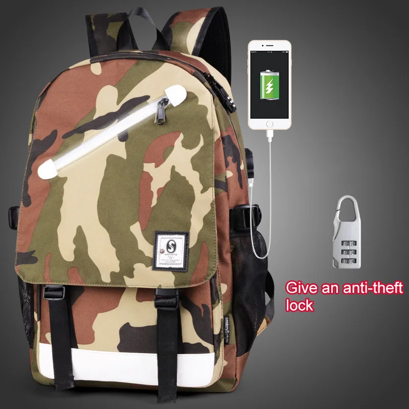 Школьные рюкзаки для подростков, светящиеся школьные сумки для мальчиков и девочек, большая вместительность, школьный рюкзак, USB зарядка, рюкзак для ноутбука, Детская сумка - Цвет: Camouflage
