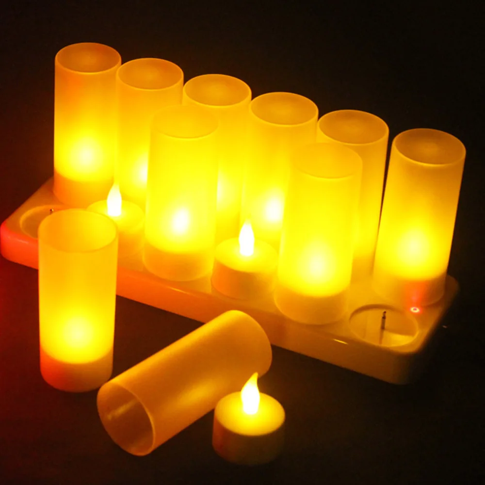 

12pcs/set remote controlled LED candles Flickering frosted Rechargeable Tea Lights/Electronics Candle lamp Wedding Pary Light