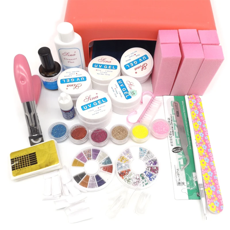 

New 36W pink UV Gel Lamp Dryer Nail Art Care UV gel Acrylic Powder Glitter Gel Remover Topcoat Glue Nail Buffer Set Kit