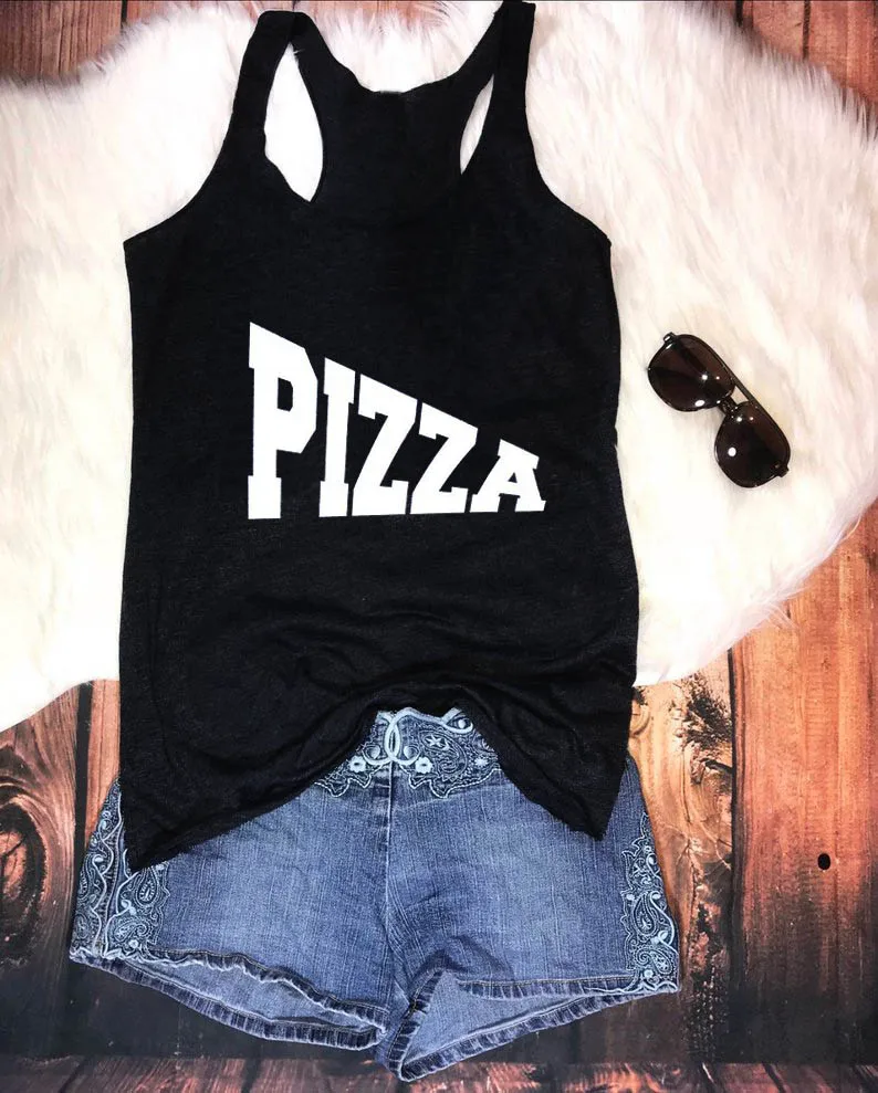 Майка PIZZA I Just want Pizza Graphic простой стиль женский топ на бретелях летняя льняная