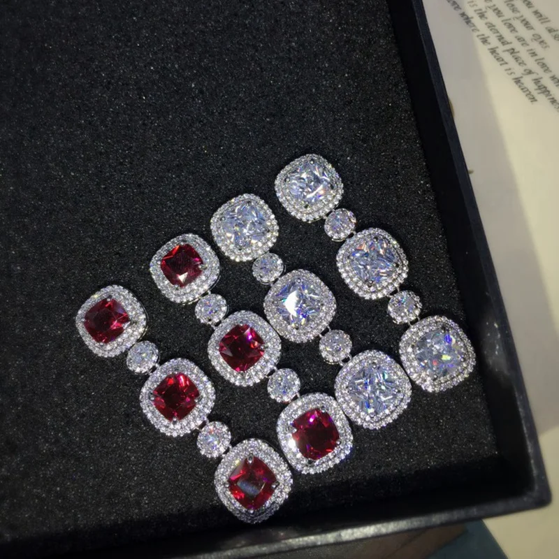 Женские серьги подвески в виде рубиновых квадратов с фианитами|stud earrings|cubic