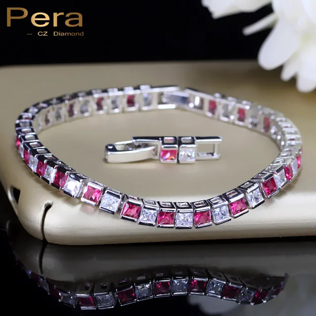 Pera Luxury Bridesmaid Wedding Party Accessories Silver 925 Pera Luxury Bridesmaid Wedding Party Accessories Silver 925 Jewelry Cubic Zirconia Stone Red Charm Bracelets For
