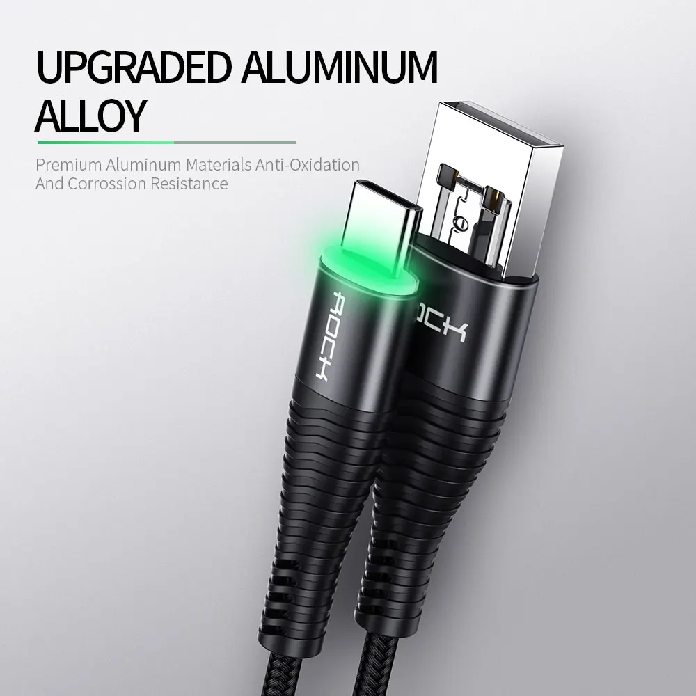 روك 3A LED USB نوع C كابل ل xiaomi سامسونج USB-C الهاتف المحمول سريع شحن نوع-C كابل ل oneplus غالاكسي S9 S8 ملاحظة 9 8