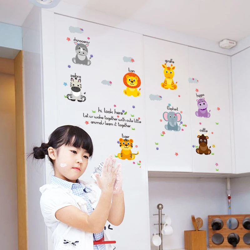 

SK7053 Cartoon Animals Wall Stickers DIY Children Mural Decals for Kids Rooms Baby Bedroom Wardrobe Door Decoration