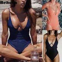 Женские Цельный купальник повязку бикини пуш-ап бюстгальтер купания Однотонная одежда Высокая Талия Треугольники Купальные костюмы