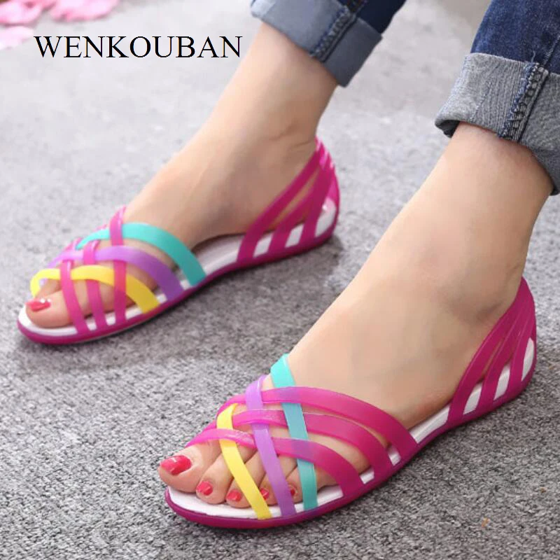 الصيف الصنادل للنساء هلام الشاطئ الأحذية صندل مسطح الإناث Sandalias Feminias 2019 جديد وصول السيدات أحذية Chaussure فام