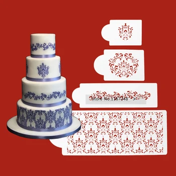 

4pcs/lot Wedding Decoration Cake Stencil Emboss Frostings Design Stencil Fondant Mold Fondant Cake Decorating Tools Bakeware