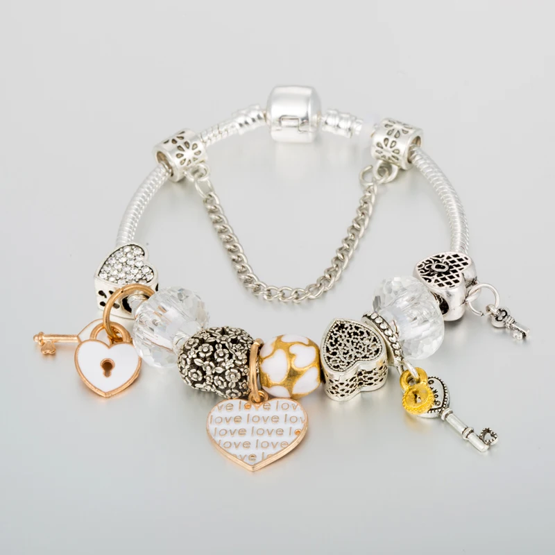

ANNAPAER Fashion New Design Charm Bracelets Beads With Key for Love Trendy Bracelet & Bangles DIY Jewelry Gift for Women B19061