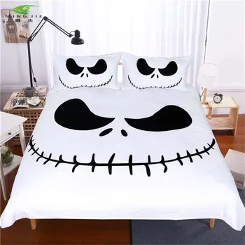 

New 3D Black and White Bedding Set Nightmare Before Christmas Cool Printed Bed Linen Soft Duvet Cover with Pillow Case For Adult
