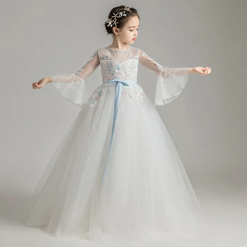 

Princess Little Flower's Wedding Party Pompon Garment Host's Piano Performance Dress Children's Birthday Party Evening Dress