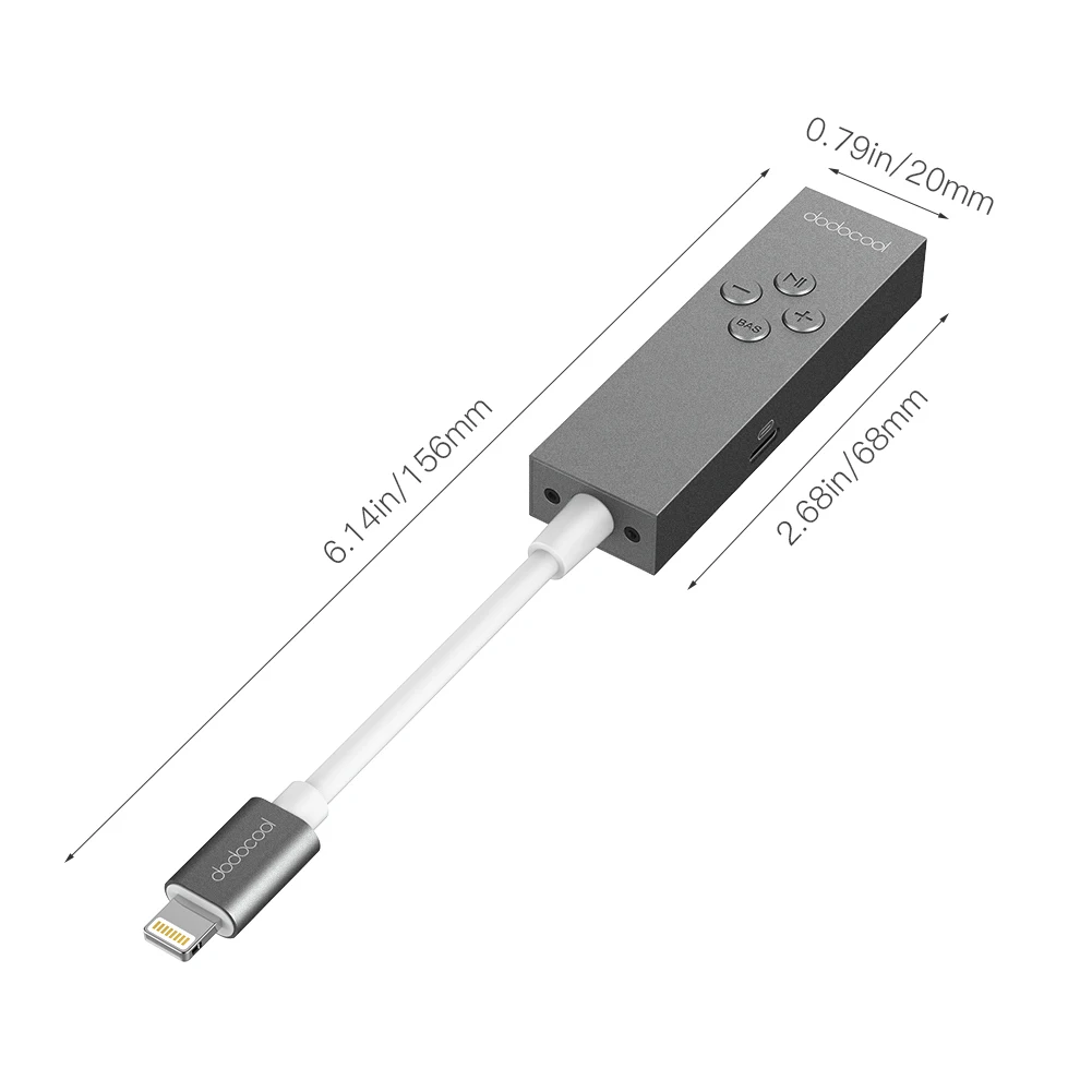 Адаптер для наушников dodocool MFi Lightning до 3,5 мм с встроенным пультом управления басами для синхронизации данных и зарядки музыки для iPhone X/8 Plus