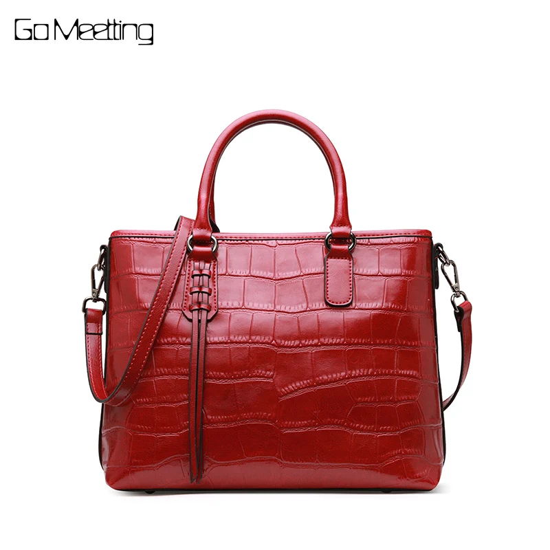 Go Meetting Brand Genuine Leather Women Handbags Fashion Alligator Totes Messenger Bags High Quality Wax oil skin Shoulder Bag Go Meetting Brand Genuine Leather Women Handbags Fashion Alligator Totes Messenger Bags High Quality Wax oil skin Shoulder Bag