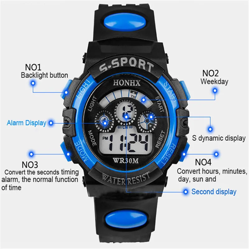 Мода жизнь Водонепроницаемый мальчиков спортивные цифровые часы LED Relogio masculino сигнализации Дата наручные кварцевые часы Relojes