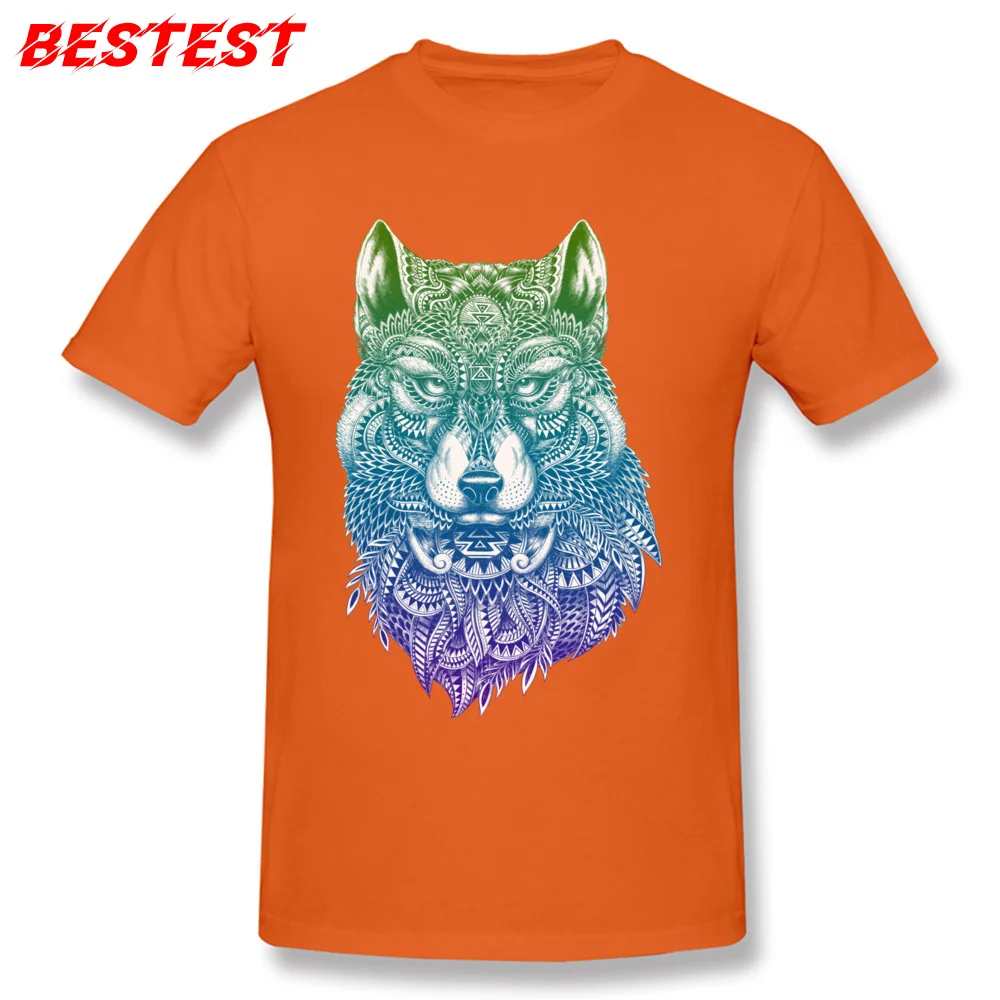 2018 Abstract Wolf Slim Fit Top T-shirts Round Neck Pure Cotton Youth Tops Tees Short Sleeve Summer Fall Slim Fit T-Shirt Abstract Wolf orange