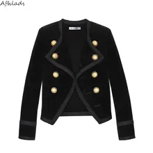 Длинный рукав тонкий женский подиум модное короткое пальто осень и зима высокое качество двубортное черное бархатное Женское пальто