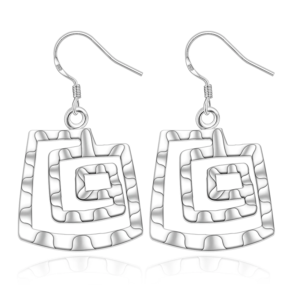 

Free Shipping!!Wholesale Silver Plated Earring,Wedding Jewelry Accessories,Fashion Square Thread Women Earrings