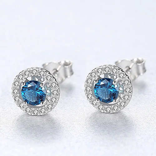 Orecchini a bottone in vero argento sterling di forma rotonda per donna, scintillante pietra preziosa verde rosso blu fine_voghion.com
