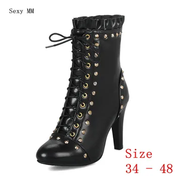

Spring Autumn Women Ankle Boots High Heel Woman Short Boots Ladies Shoes botas Plus Size 34 - 40 41 42 43 44 45 46 47 48