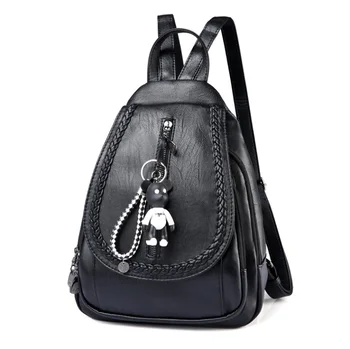 

High Quality PU Leather Women Backpack Preppy Style School Backpack Black Mater Zipper Women Bag