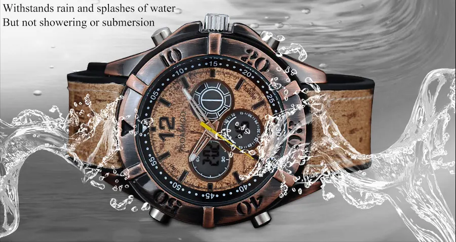 BOAMIGO Brand Vintage Punk Men's Watches Retro Wood Design Analog Digital LED Quartz Watch Waterpfoof 2 Time Zone Wristwatches (12)