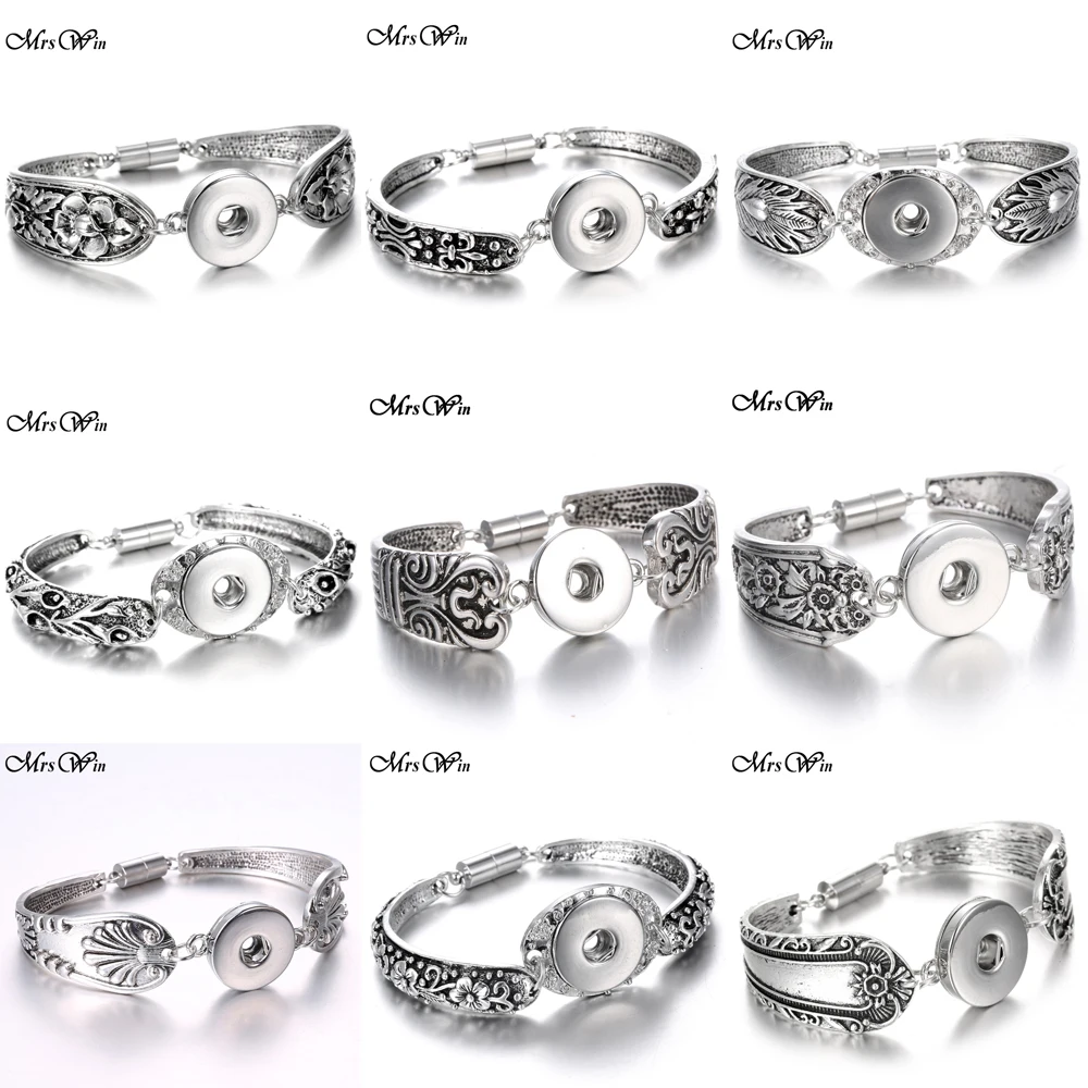 Snap Jewelry Silver 18mm Snap Buttons Bracelet 10 Designs Wholesale