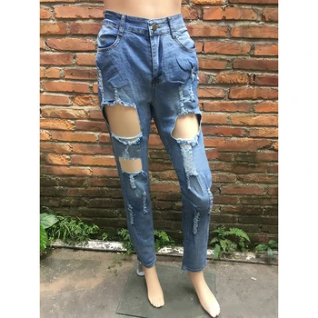 

Fashion Hole Women Jeans New Women Ripped Jean Destroyed Distressed Fit Skinny High Waist Ladies Pencil Pants Ankle Length