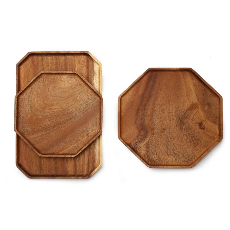 Japanese Style Wooden Plate Tea Tray Platters Solid Wood Snack Fruit Serving Tray Cake Sushi Dishes Storage Plate Wood Utensils (2)
