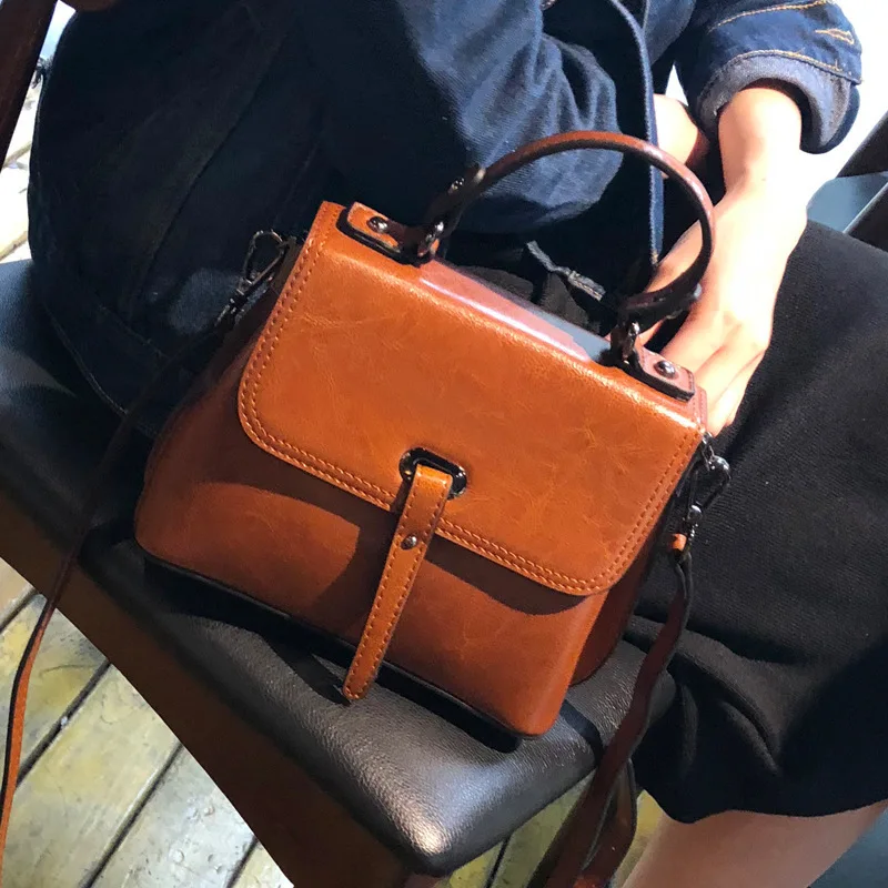 

2019 Genuine Leather Woman Oil Cowhide Hand Handbag Sexy Function Shoulder Bag Totes Pretty Fashion Handbag