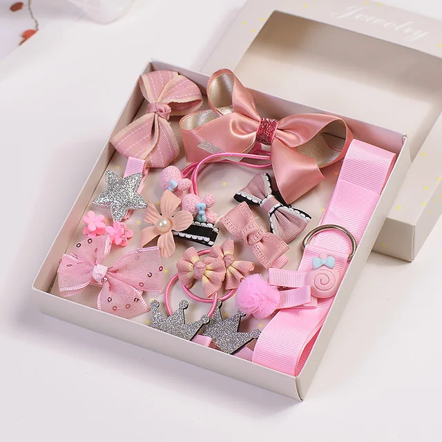 Best Price LOEEL 17Pcs/Lot Fashion Children's Headwear Set Gift Boxed Princess Girls Hairband Flower Bow Crown Hairpin Set Hair Accessories