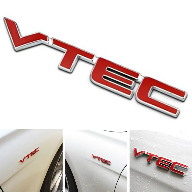 Jx-Lclyl Metallo Vtec Logo Car Body Emblem Badge Sticker Decal Per Honda Red + Silver