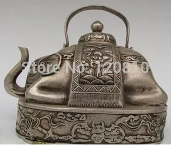 

Chinese Folk Handmade White Copper Elephant Teapot Statues
