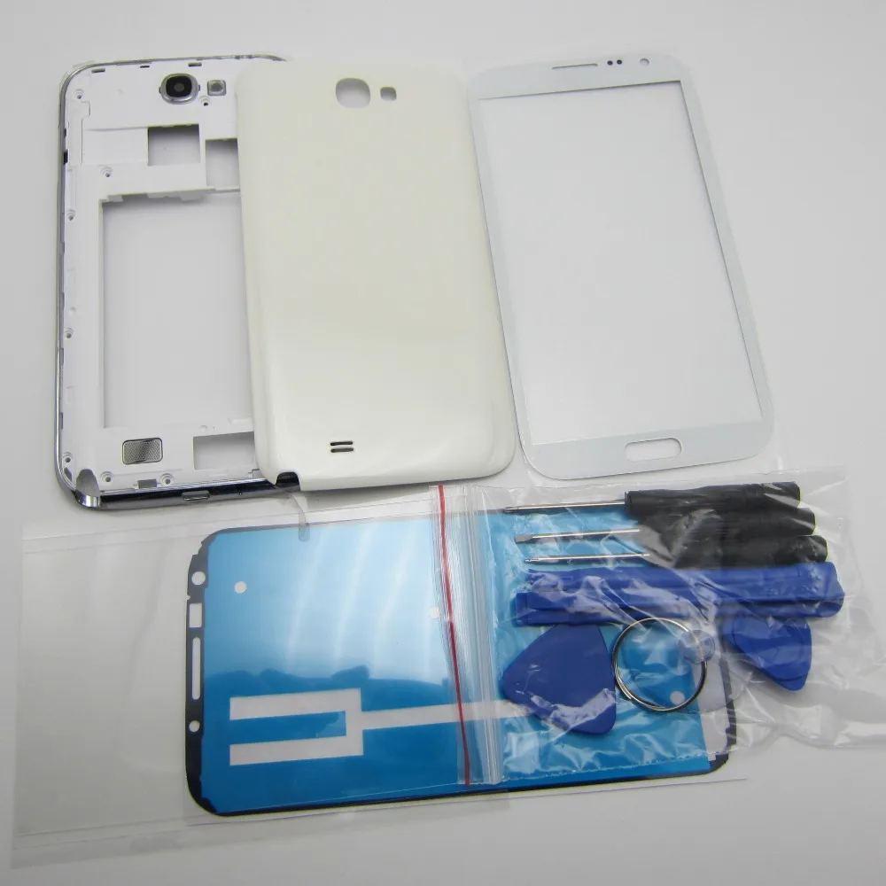 

For Samsung Galaxy Note 2 II N7100 Full Housing Case spare Parts Front glass + Back Cover+Middle Frame Bezel + OCA Glue + Tools