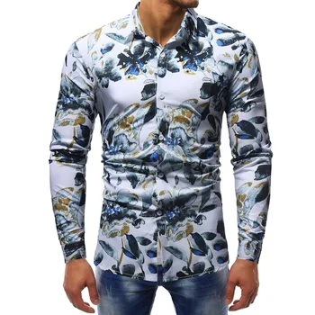 

2019 men shirt Casual men shirt long sleeve printed Slim fit Shirts Top blouse Polyester short Spring Regular Clothing c0502